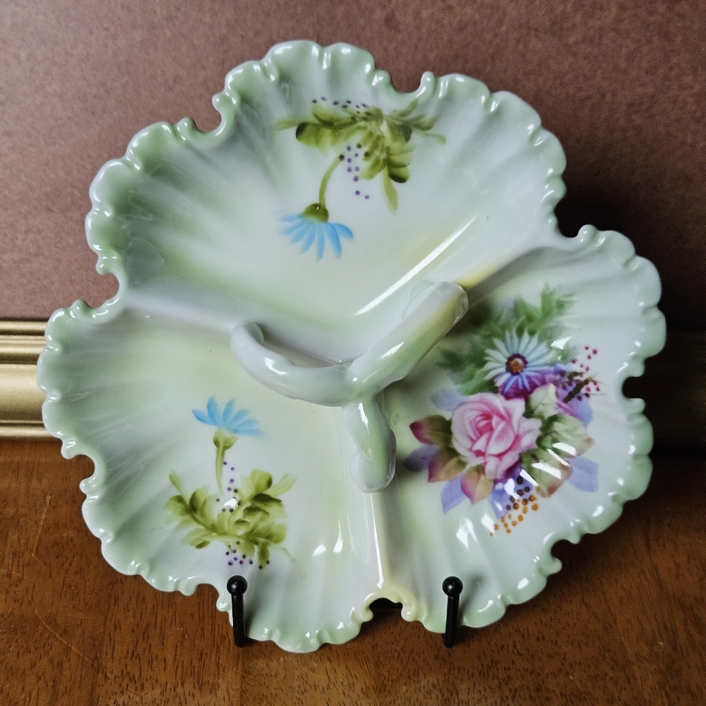 Vintage Hand Painted Lefton Floral China Divided/Compartment Dish